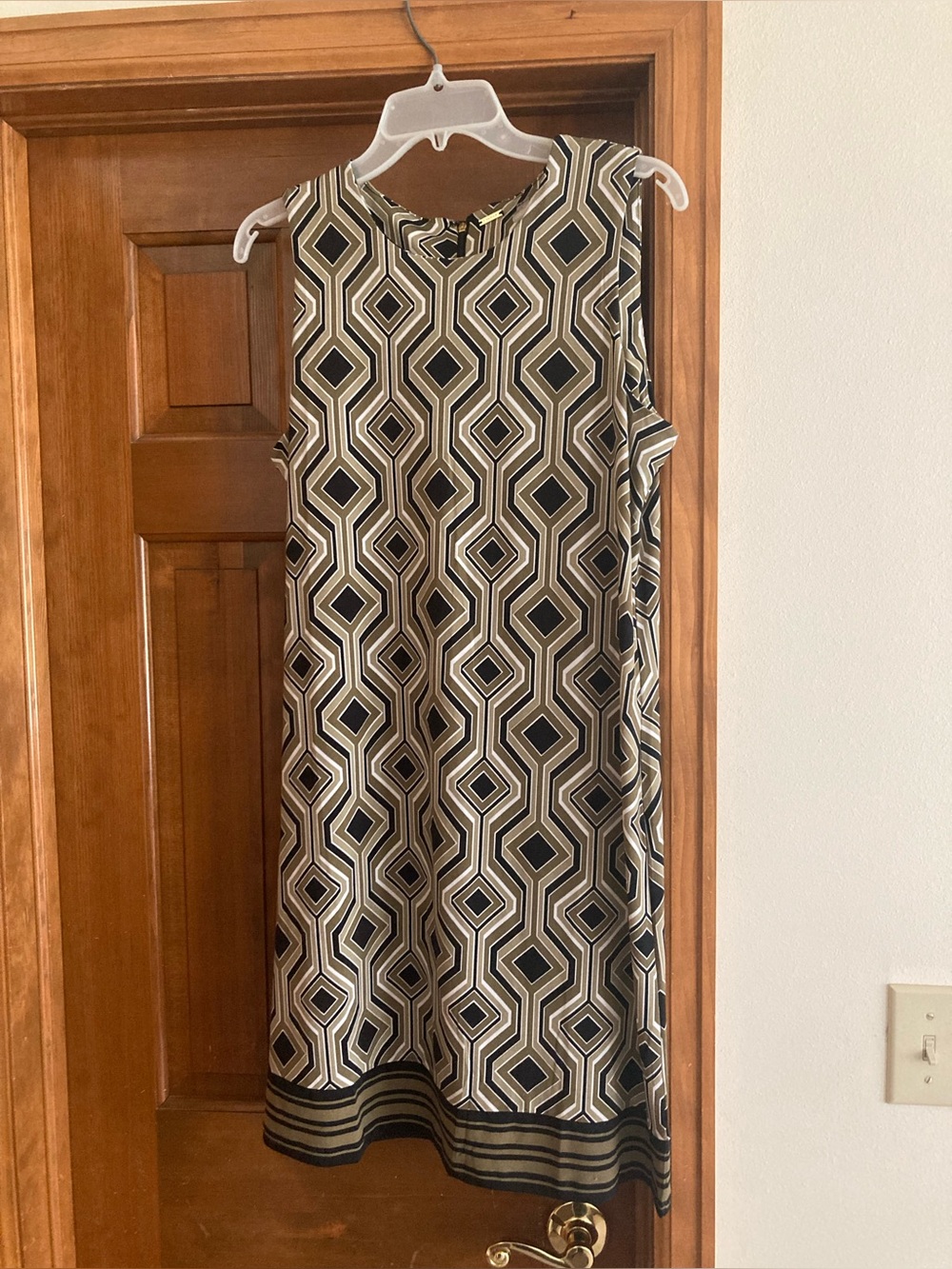 Elie Tahari Black & Gold Geometric Midi Shift Dress